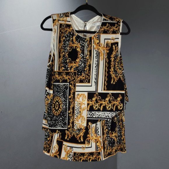 Peter Nygard Tops - Peter Nygard Women's Gold/Black Sleeveless 2 Tier Blouse Top Size M/M